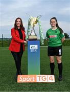 14 September 2021; TG4 presenter Máire Treasa Ní Cheallaigh with Alannah McEvoy of Peamount United during the TG4 Women's National League Photocall at FAINT in Abbotstown, Dublin. Photo by Piaras Ó Mídheach/Sportsfile