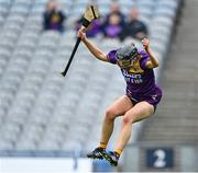 12 September 2021; Aoife Dunne of Wexford celebrates after her side's victory in the All-Ireland Premier Junior Camogie Championship Final match between Armagh and Wexford at Croke Park in Dublin. Photo by Piaras Ó Mídheach/Sportsfile