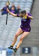 12 September 2021; Aoife Dunne of Wexford celebrates after her side's victory in the All-Ireland Premier Junior Camogie Championship Final match between Armagh and Wexford at Croke Park in Dublin. Photo by Piaras Ó Mídheach/Sportsfile