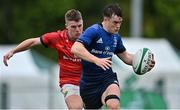 12 September 2021; Richard Whelan of Leinster breaks away from Harry Long of Munster during the PwC U18 Men’s Interprovincial Championship Round 2 match between Leinster and Munster at MU Barnhall in Leixlip, Kildare. Photo by Brendan Moran/Sportsfile