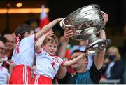 11 September 2021; Tyrone strength and conditioning coach Peter Donnelly and family celebrate with the Sam Maguire Cup following the GAA Football All-Ireland Senior Championship Final match between Mayo and Tyrone at Croke Park in Dublin. Photo by Stephen McCarthy/Sportsfile