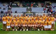 12 September 2021; Antrim team photo before the All-Ireland Intermediate Camogie Championship Final match between Antrim and Kilkenny at Croke Park in Dublin. Photo by Ben McShane/Sportsfile