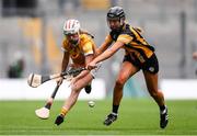 12 September 2021; Lucia McNaughton of Antrim in action against Tiffanie Fitzgerald of Kilkenny during the All-Ireland Intermediate Camogie Championship Final match between Antrim and Kilkenny at Croke Park in Dublin. Photo by Ben McShane/Sportsfile