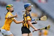 12 September 2021; Leann Fennelly of Kilkenny in action against Aine Magill of Antrim during the All-Ireland Intermediate Camogie Championship Final match between Antrim and Kilkenny at Croke Park in Dublin. Photo by Piaras Ó Mídheach/Sportsfile