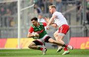 11 September 2021; Kevin McLoughlin of Mayo in action against Frank Burns of Tyrone during the GAA Football All-Ireland Senior Championship Final match between Mayo and Tyrone at Croke Park in Dublin. Photo by Stephen McCarthy/Sportsfile