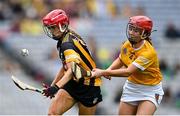 12 September 2021; Sophie O’Dwyer of Kilkenny in action against Maria Lynn of Antrim during the All-Ireland Intermediate Camogie Championship Final match between Antrim and Kilkenny at Croke Park in Dublin. Photo by Piaras Ó Mídheach/Sportsfile