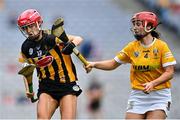 12 September 2021; Sophie O’Dwyer of Kilkenny in action against Maria Lynn of Antrim during the All-Ireland Intermediate Camogie Championship Final match between Antrim and Kilkenny at Croke Park in Dublin. Photo by Piaras Ó Mídheach/Sportsfile