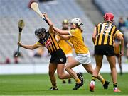 12 September 2021; Sarah Walsh of Kilkenny is tackled by Lucia McNaughton of Antrim during the All-Ireland Intermediate Camogie Championship Final match between Antrim and Kilkenny at Croke Park in Dublin. Photo by Piaras Ó Mídheach/Sportsfile