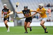 12 September 2021; Sarah Walsh of Kilkenny is tackled by Lucia McNaughton of Antrim during the All-Ireland Intermediate Camogie Championship Final match between Antrim and Kilkenny at Croke Park in Dublin. Photo by Piaras Ó Mídheach/Sportsfile