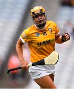 12 September 2021; Maeve Kelly of Antrim after scoring her side's first goal during the All-Ireland Intermediate Camogie Championship Final match between Antrim and Kilkenny at Croke Park in Dublin. Photo by Ben McShane/Sportsfile