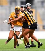 12 September 2021; Tiffanie Fitzgerald of Kilkenny collides with Maeve Kelly of Antrim during the All-Ireland Intermediate Camogie Championship Final match between Antrim and Kilkenny at Croke Park in Dublin. Photo by Ben McShane/Sportsfile