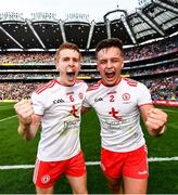 11 September 2021; Peter Harte, left, and Michael McKernan of Tyrone celebrate after the GAA Football All-Ireland Senior Championship Final match between Mayo and Tyrone at Croke Park in Dublin. Photo by David Fitzgerald/Sportsfile