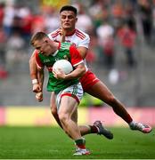 11 September 2021; Ryan O'Donoghue of Mayo is tackled by Michael McKernan of Tyrone during the GAA Football All-Ireland Senior Championship Final match between Mayo and Tyrone at Croke Park in Dublin. Photo by David Fitzgerald/Sportsfile
