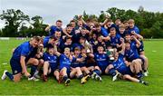 12 September 2021; The Leinster team celebrate winning the Dudley Cup and the U18 Schools Interprovincial Championship after the PwC U18 Men’s Interprovincial Championship Round 2 match between Leinster and Munster at MU Barnhall in Leixlip, Kildare. Photo by Brendan Moran/Sportsfile