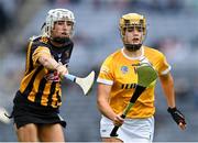 12 September 2021; Maeve Kelly of Antrim in action against Sarah Crowley of Kilkenny during the All-Ireland Intermediate Camogie Championship Final match between Antrim and Kilkenny at Croke Park in Dublin. Photo by Piaras Ó Mídheach/Sportsfile