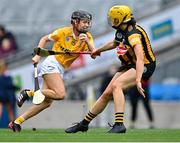 12 September 2021; Catrine Dobbin of Antrim in action against Niamh Leahy of Kilkenny during the All-Ireland Intermediate Camogie Championship Final match between Antrim and Kilkenny at Croke Park in Dublin. Photo by Piaras Ó Mídheach/Sportsfile