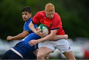12 September 2021; Sean Long of Munster is tackled by Ruben Moloney of Leinster during the PwC U18 Men’s Interprovincial Championship Round 2 match between Leinster and Munster at MU Barnhall in Leixlip, Kildare. Photo by Brendan Moran/Sportsfile