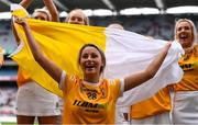12 September 2021; Becky Ellis of Antrim celebrates after her side's victory in the All-Ireland Intermediate Camogie Championship Final match between Antrim and Kilkenny at Croke Park in Dublin. Photo by Ben McShane/Sportsfile