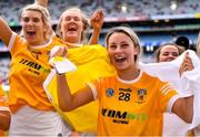 12 September 2021; Becky Ellis of Antrim celebrates after her side's victory in the All-Ireland Intermediate Camogie Championship Final match between Antrim and Kilkenny at Croke Park in Dublin. Photo by Piaras Ó Mídheach/Sportsfile