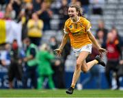 12 September 2021; Aine Magill of Antrim celebrates after her side's victory in the All-Ireland Intermediate Camogie Championship Final match between Antrim and Kilkenny at Croke Park in Dublin. Photo by Piaras Ó Mídheach/Sportsfile