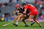 12 September 2021; Orlaith McGrath of Galway in action against Pamela Mackey of Cork during the All-Ireland Senior Camogie Championship Final match between Cork and Galway at Croke Park in Dublin. Photo by Piaras Ó Mídheach/Sportsfile