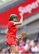 12 September 2021; Hannah Looney of Cork celebrates after scoring a point during the All-Ireland Senior Camogie Championship Final match between Cork and Galway at Croke Park in Dublin. Photo by Ben McShane/Sportsfile