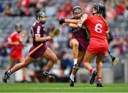 12 September 2021; Aoife Donoghue of Galway is tackled by Laura Treacy of Cork during the All-Ireland Senior Camogie Championship Final match between Cork and Galway at Croke Park in Dublin. Photo by Piaras Ó Mídheach/Sportsfile