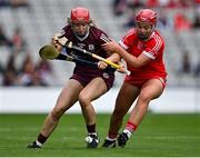 12 September 2021; Catriona Cormican of Galway in action against Chloe Sigerson of Cork during the All-Ireland Senior Camogie Championship Final match between Cork and Galway at Croke Park in Dublin. Photo by Piaras Ó Mídheach/Sportsfile
