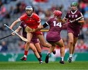 12 September 2021; Meabh Cahalane of Cork is tackled by Orlaith McGrath, 14, of Galway during the All-Ireland Senior Camogie Championship Final match between Cork and Galway at Croke Park in Dublin. Photo by Piaras Ó Mídheach/Sportsfile