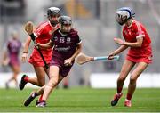 12 September 2021; Carrie Dolan of Galway in action against Saoirse McCarthy, left, and Meabh Cahalane of Cork during the All-Ireland Senior Camogie Championship Final match between Cork and Galway at Croke Park in Dublin. Photo by Ben McShane/Sportsfile