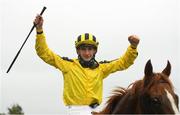 12 September 2021; Jockey Ben Coen celebrates after riding Sonnyboyliston to victory in the Comer Group International Irish St. Leger during day two of the Longines Irish Champions Weekend at The Curragh Racecourse in Kildare. Photo by Seb Daly/Sportsfile
