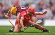 12 September 2021; Siobhán McGrath of Galway in action against Libby Coppinger of Cork during the All-Ireland Senior Camogie Championship Final match between Cork and Galway at Croke Park in Dublin. Photo by Ben McShane/Sportsfile