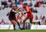 12 September 2021; Laura Treacy of Cork in action against Dervla Higgins of Galway during the All-Ireland Senior Camogie Championship Final match between Cork and Galway at Croke Park in Dublin. Photo by Ben McShane/Sportsfile