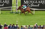 12 September 2021; La Petite Coco, nearside, with Billy Lee up, pip second place Love, behind, with Ryan Moore up, in a photo finish to win the Moyglare 'Jewels' Blandford Stakes, during day two of the Longines Irish Champions Weekend at The Curragh Racecourse in Kildare. Photo by Seb Daly/Sportsfile