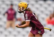 12 September 2021; Siobhán McGrath of Galway celebrates after scoring her side's first goal during the All-Ireland Senior Camogie Championship Final match between Cork and Galway at Croke Park in Dublin. Photo by Ben McShane/Sportsfile