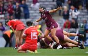 12 September 2021; Dervla Higgins of Galway celebrates after her side's victory in the All-Ireland Senior Camogie Championship Final match between Cork and Galway at Croke Park in Dublin. Photo by Piaras Ó Mídheach/Sportsfile