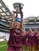 12 September 2021; Catriona Cormican of Galway celebrates with The O'Duffy Cup after the All-Ireland Senior Camogie Championship Final match between Cork and Galway at Croke Park in Dublin. Photo by Ben McShane/Sportsfile