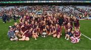 12 September 2021; Galway players celebrate after their side's victory in the All-Ireland Senior Camogie Championship Final match between Cork and Galway at Croke Park in Dublin. Photo by Piaras Ó Mídheach/Sportsfile