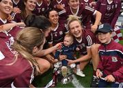 12 September 2021; Shauna Healy of Galway, 2, celebrates with her goddaughter Ellen Burke after the All-Ireland Senior Camogie Championship Final match between Cork and Galway at Croke Park in Dublin. Photo by Piaras Ó Mídheach/Sportsfile