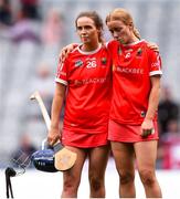 12 September 2021; Orla Cronin, left, and Laura Treacy console each other after their defeat in the All-Ireland Senior Camogie Championship Final match between Cork and Galway at Croke Park in Dublin. Photo by Ben McShane/Sportsfile