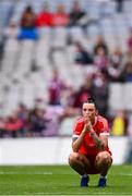 12 September 2021; Ashling Thompson of Cork reacts after her side's defeat in the All-Ireland Senior Camogie Championship Final match between Cork and Galway at Croke Park in Dublin. Photo by Ben McShane/Sportsfile