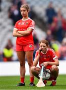 12 September 2021; Meabh Cahalane, right, and Aoife O'Neill of Cork react after their defeat in the All-Ireland Senior Camogie Championship Final match between Cork and Galway at Croke Park in Dublin. Photo by Ben McShane/Sportsfile