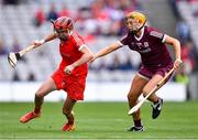 12 September 2021; Katrina Mackey of Cork in action against Sarah Dervan of Galway during the All-Ireland Senior Camogie Championship Final match between Cork and Galway at Croke Park in Dublin. Photo by Piaras Ó Mídheach/Sportsfile