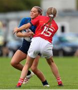 11 September 2021; Alanna Fitzpatrick of Leinster in action against Ellen Boylan of Munster during the PwC U18 Women’s Interprovincial Championship Round 3 match between Leinster and Munster at MU Barnhall in Leixlip, Kildare. Photo by Michael P Ryan/Sportsfile
