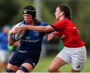 11 September 2021; Leah Tarpey of Leinster is tackled by Ellen Cournane of Munster during the PwC U18 Women’s Interprovincial Championship Round 3 match between Leinster and Munster at MU Barnhall in Leixlip, Kildare. Photo by Michael P Ryan/Sportsfile