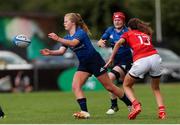 11 September 2021; Dannah O'Brien of Leinster in action against Aoibhe O’Flynn of Munster during the PwC U18 Women’s Interprovincial Championship Round 3 match between Leinster and Munster at MU Barnhall in Leixlip, Kildare. Photo by Michael P Ryan/Sportsfile