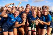 11 September 2021; Leinster celebrate after the PwC U18 Women’s Interprovincial Championship Round 3 match between Leinster and Munster at MU Barnhall in Leixlip, Kildare. Photo by Michael P Ryan/Sportsfile
