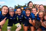 11 September 2021; Leinster players celebrate after the PwC U18 Women’s Interprovincial Championship Round 3 match between Leinster and Munster at MU Barnhall in Leixlip, Kildare. Photo by Michael P Ryan/Sportsfile