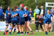 11 September 2021; Leinster players celebrate at the final whistle during the PwC U18 Women’s Interprovincial Championship Round 3 match between Leinster and Munster at MU Barnhall in Leixlip, Kildare. Photo by Michael P Ryan/Sportsfile