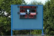 11 September 2021; A view of the final score displayed on the scoreboard during the PwC U18 Women’s Interprovincial Championship Round 3 match between Leinster and Munster at MU Barnhall in Leixlip, Kildare. Photo by Michael P Ryan/Sportsfile